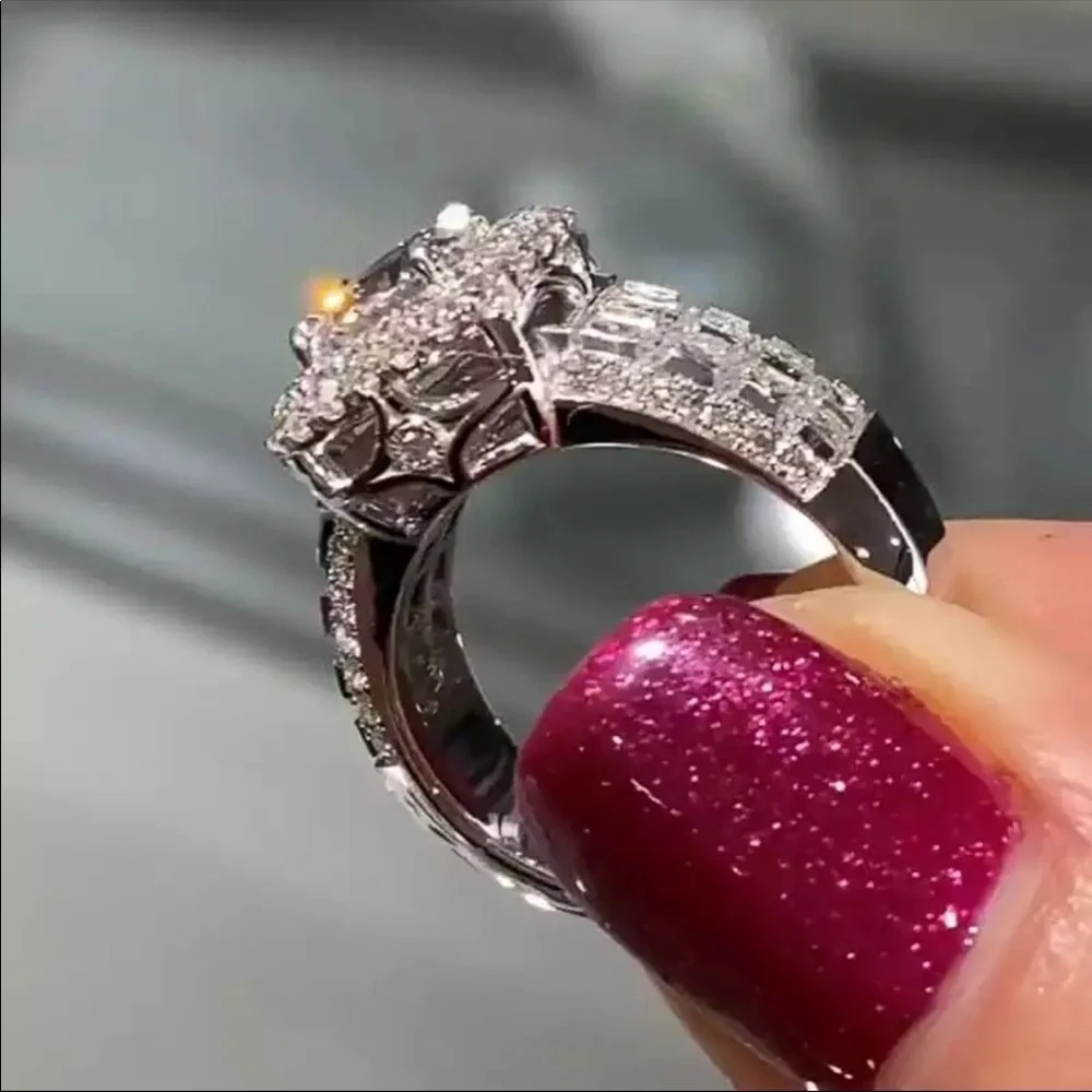 Gorgeous Women 925 Silver Newly-designed Jewelry Bridal Marriage Diamond Ring - Picture 5 of 5